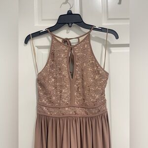 Morgan & Co. Taupe Lace Halter Dress